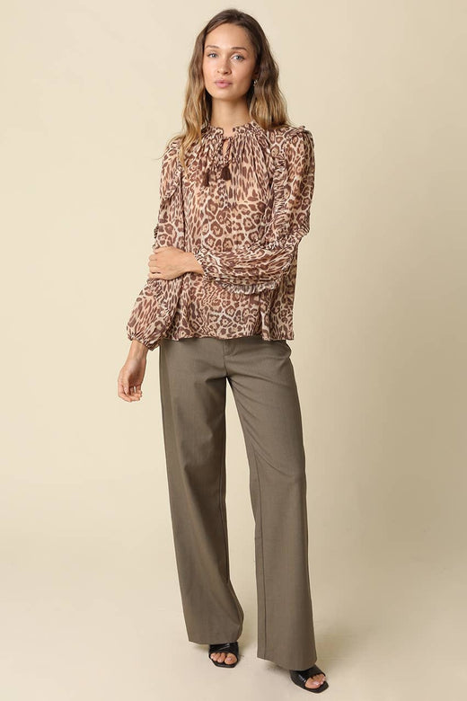 Cora Leopard Print Ruffle Blouse
