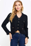 Frayed Trim Textured Cardigan