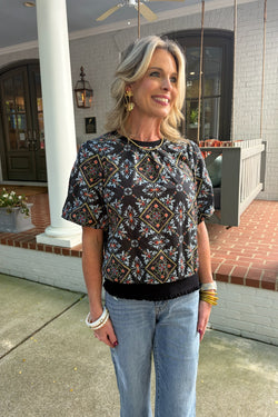 Ornamental Tile Embroidered Print Top