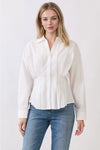 Classic Collar Pleated Button-Down Blouse