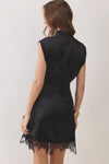 Lace Trim Ruched Waist Satin Mini Dress