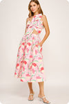 Knotted Flower Bow Floral Midi Dress