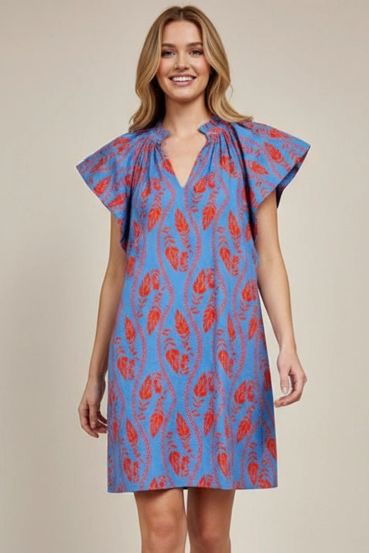 Leaf Print Tunic Mini Dress