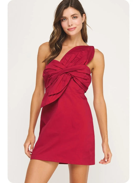Knotted Flower Bow Mini Dress