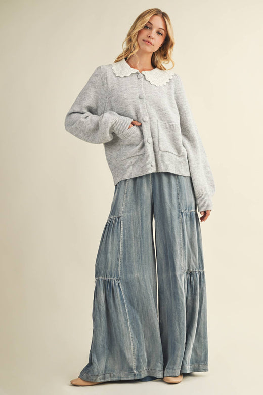 Ruffled Wide Leg Denim