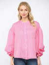 Pinstripe Bubble Sleeve Shirt