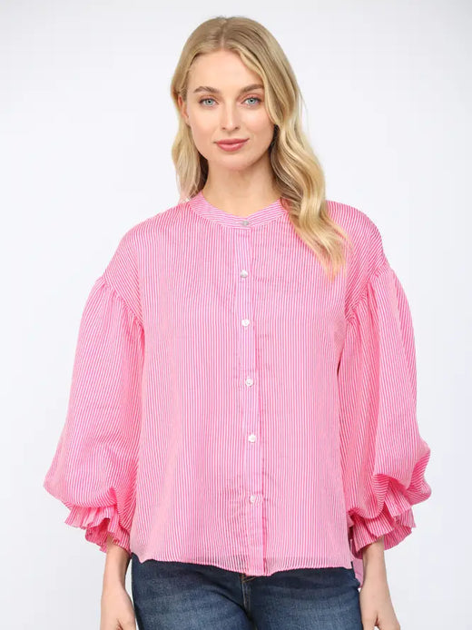 Pinstripe Bubble Sleeve Shirt