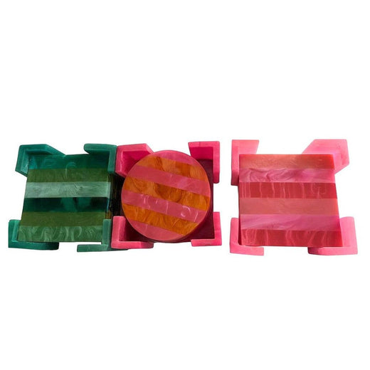 Laura Park  Resin Striped Square Coaster Set