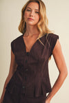 Faux Suede Pleated Peplum Top