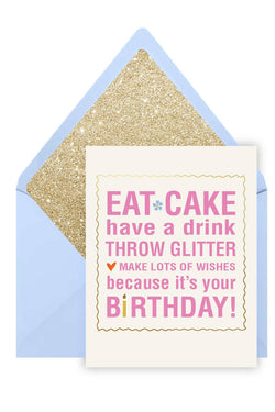 Eat Cake Throw Glitter Birthday Card