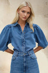 Balloon Sleeve Denim Top