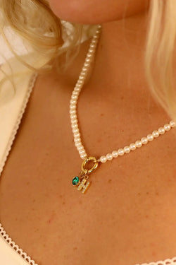 Necklace -Gold Pearl w/Charm Keeper