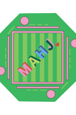 Floating Mahjong Tile Mat in MAHJ Block in Green and Pink