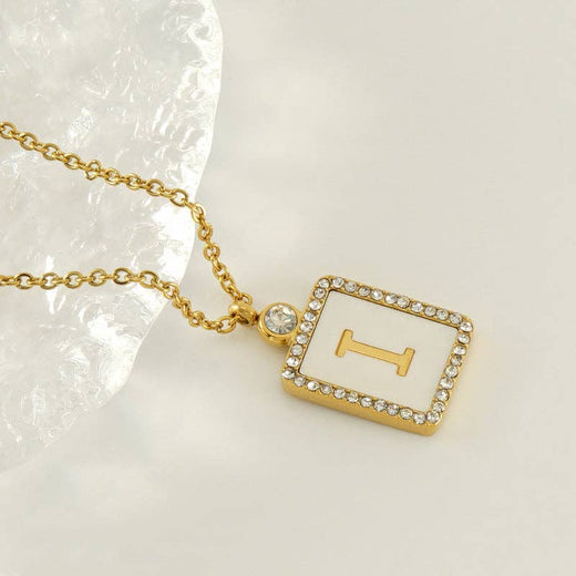 Rhinestone Shell Initial Charm Necklace