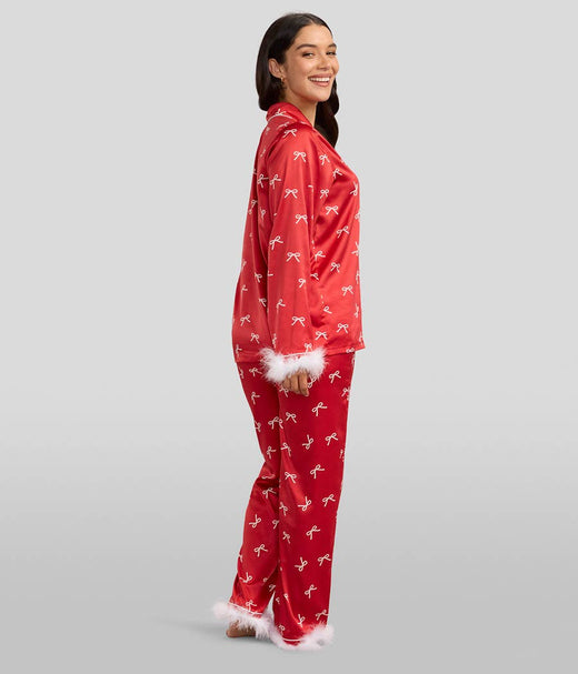 Christmas Bow Satin Feather Pajamas