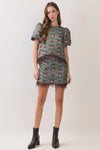 CT10188-Floral Print Feather Trim Top