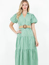 Belted Puff Sleeve Shirt Dress