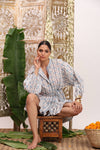 Sky Blue Belted Color Block Floral Shirt Dress