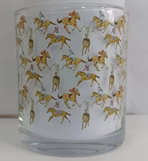 Racehorses Repeat Pattern Rocks Glass