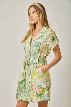 Tropical Floral Print Shirt Dress