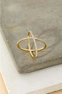 Delicate Rhinestone X Ring