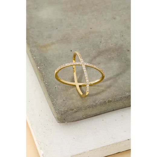 Delicate Rhinestone X Ring