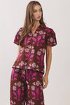 Floral Print Puff Sleeve Collared Top