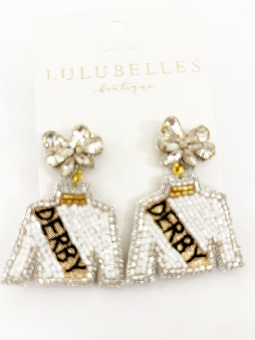 Derby Mini Gold Sash Beaded Earrings