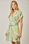 Tropical Floral Print Shirt Dress