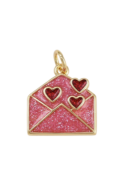 Gold Glitter Heart Mail Charm
