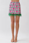 Floral Print Feather Trim Skirt