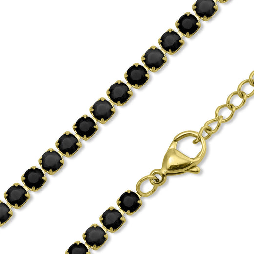 18k GP Jet Rhinestone Tennis Chain Necklace