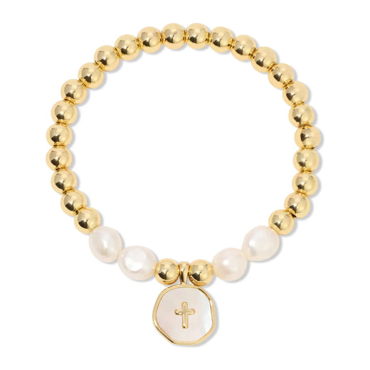 Cross & Pearl Stretch Charm Bracelet