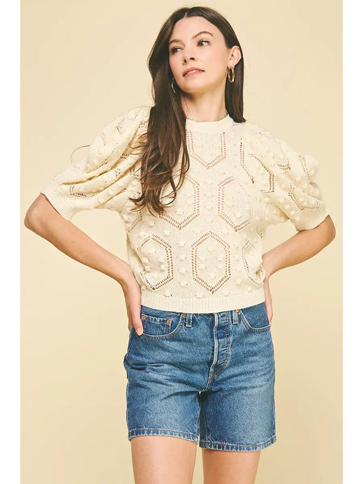 Puffed Sleeve Embroidered Sweater