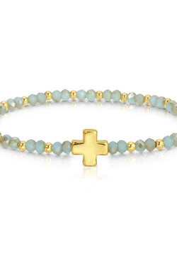 4mm Crystal Stretch Bracelet with Single Cross