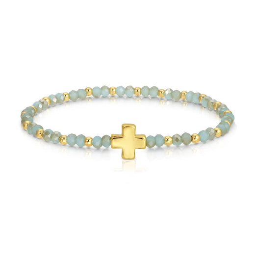 4mm Crystal Stretch Bracelet with Single Cross