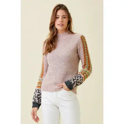 Mock Neck Sleeve Detail Sweater