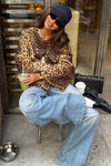 Leopard Print Faux Fur Open Front Jacket