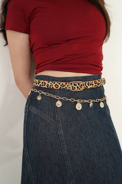 Leopard Print Calf Hair Genuine Leather Belt