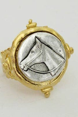 Handcast Gold and Silver Intaglio Horse Adjustable Ring