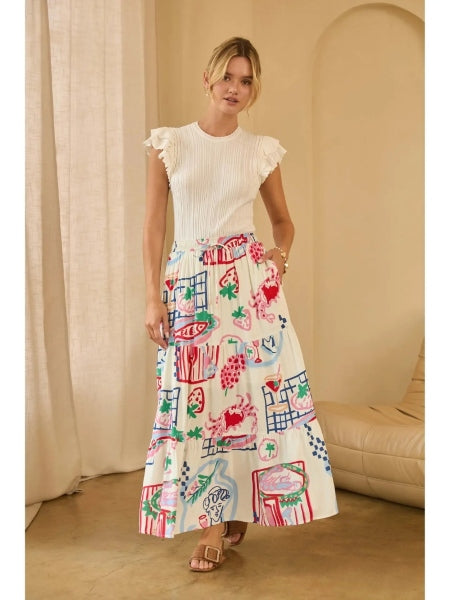 Printed Tiered Midi Skirt