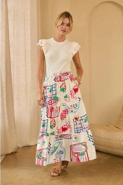 Printed Tiered Midi Skirt