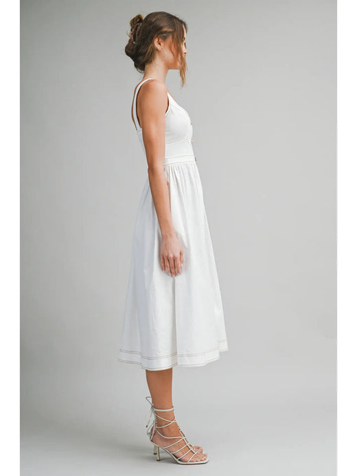 White Button-Front Midi Dress