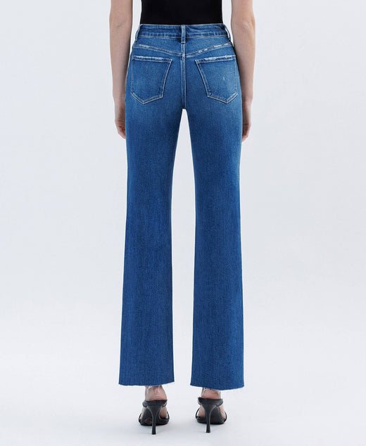 High Rise Hem Straight Jeans