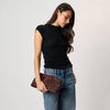 Elva Croc Embossed Faux Suede Clutch