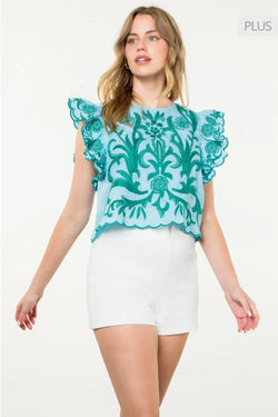 Embroidered Flutter Sleeve Top