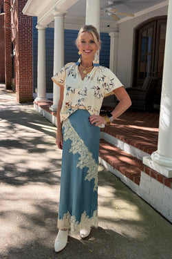 Midi Skirt with Eyelash Lace Trim Detail
