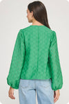Pintuck Check Textured Puff Sleeve Blouse