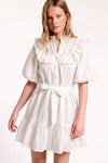 Ruffle Shoulder Cotton  Mini Dress