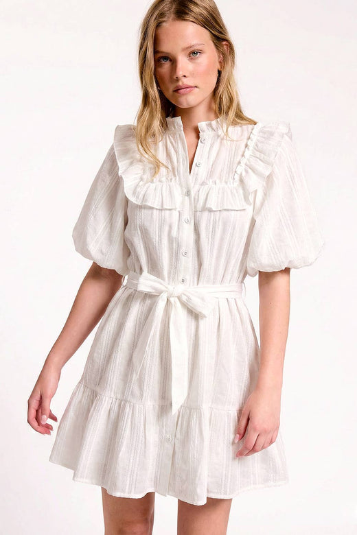 Ruffle Shoulder Cotton  Mini Dress